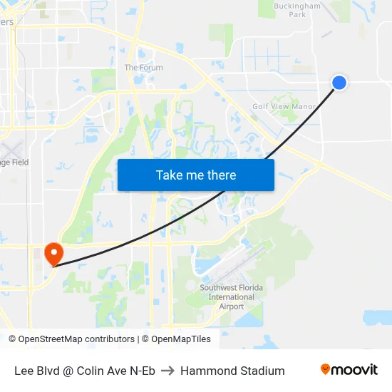 Lee Blvd @ Colin Ave N-Eb to Hammond Stadium map