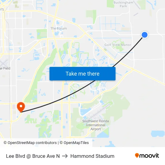 Lee Blvd @ Bruce Ave N to Hammond Stadium map