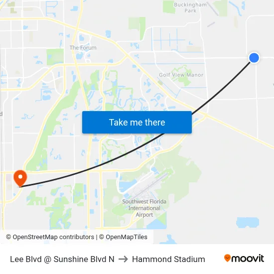 Lee Blvd @ Sunshine Blvd N to Hammond Stadium map