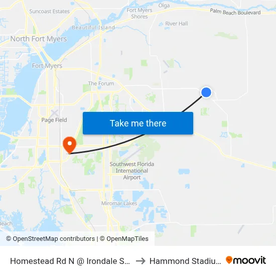 Homestead Rd N @ Irondale St E to Hammond Stadium map