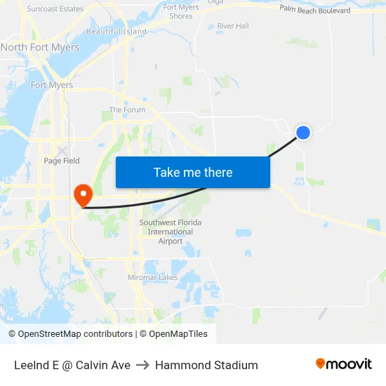 Leelnd E @ Calvin Ave to Hammond Stadium map