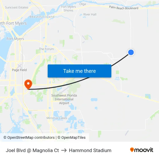 Joel Blvd @ Magnolia Ct to Hammond Stadium map