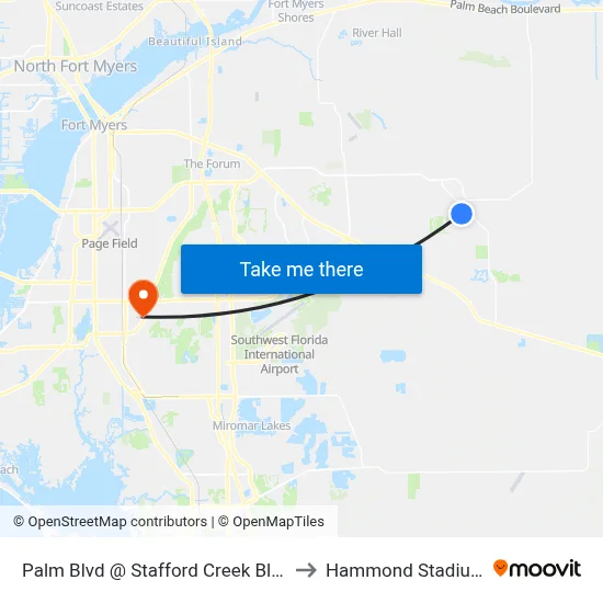 Palm Blvd @ Stafford Creek Blvd to Hammond Stadium map