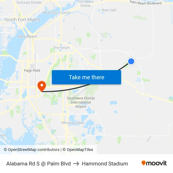 Alabama Rd S @ Palm Blvd to Hammond Stadium map