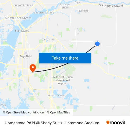 Homestead Rd N @ Shady St to Hammond Stadium map