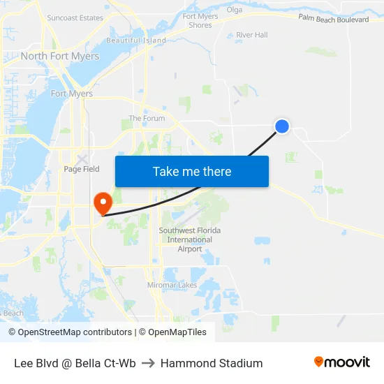 Lee Blvd @ Bella Ct-Wb to Hammond Stadium map