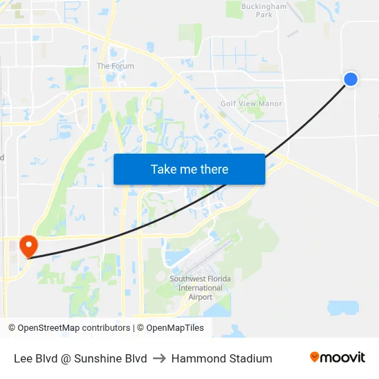 Lee Blvd @ Sunshine Blvd to Hammond Stadium map