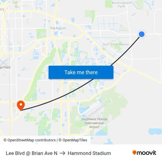 Lee Blvd @ Brian Ave N to Hammond Stadium map