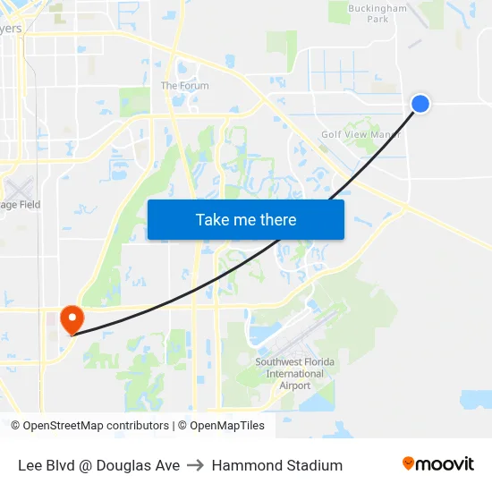 Lee Blvd @ Douglas Ave to Hammond Stadium map