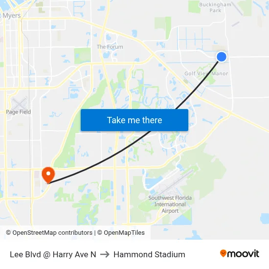 Lee Blvd @ Harry Ave N to Hammond Stadium map