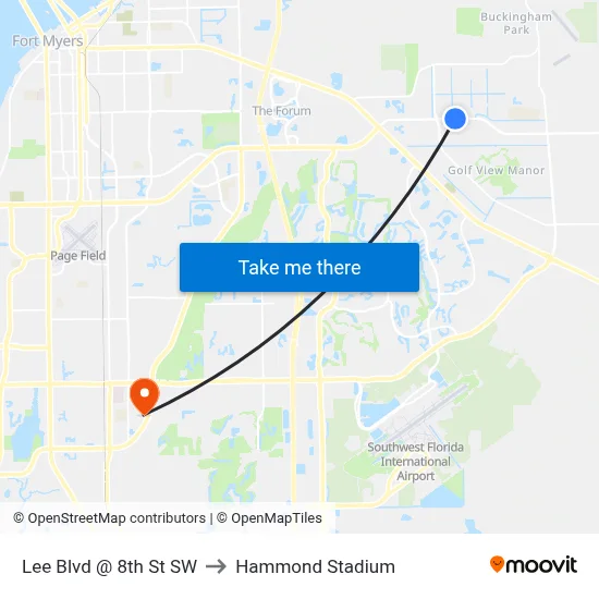Lee Blvd @ 8th St SW to Hammond Stadium map
