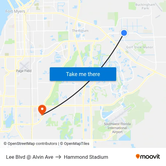 Lee Blvd @ Alvin Ave to Hammond Stadium map