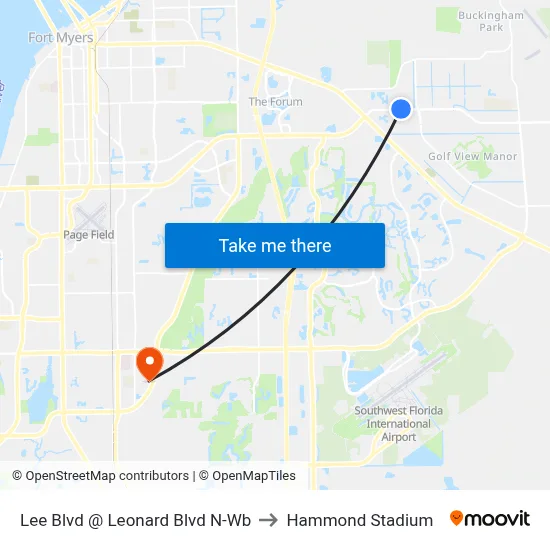 Lee Blvd @ Leonard Blvd N-Wb to Hammond Stadium map