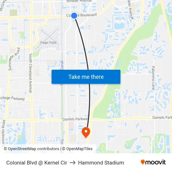 Colonial Blvd @ Kernel Cir to Hammond Stadium map