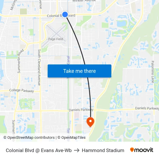 Colonial Blvd @ Evans Ave-Wb to Hammond Stadium map
