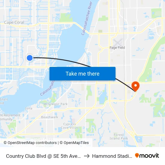 Country Club Blvd @ SE 5th Ave-Nb2 to Hammond Stadium map