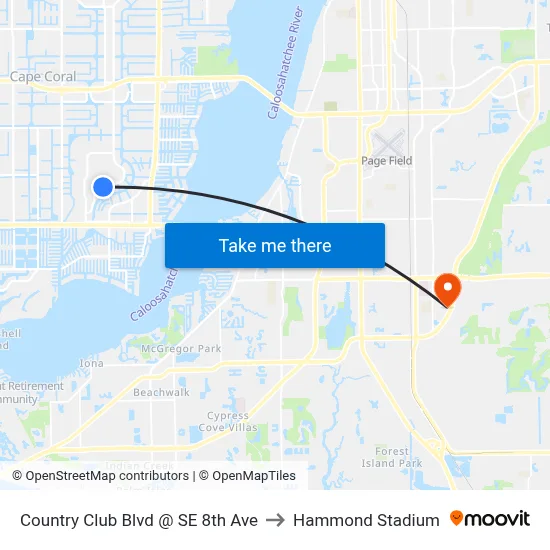 Country Club Blvd @ SE 8th Ave to Hammond Stadium map