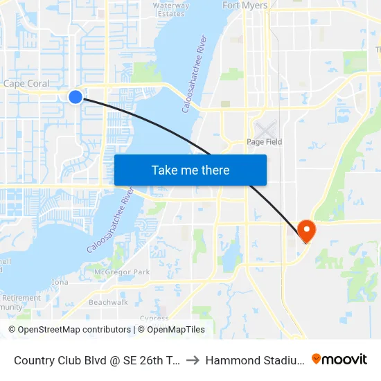 Country Club Blvd @ SE 26th Ter to Hammond Stadium map