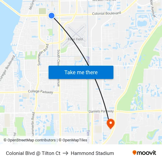 Colonial Blvd @ Tilton Ct to Hammond Stadium map