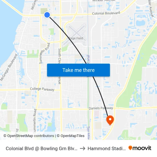 Colonial Blvd @ Bowling Grn Blvd-Eb to Hammond Stadium map