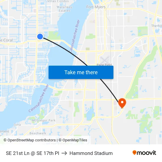 SE 21st Ln @ SE 17th Pl to Hammond Stadium map