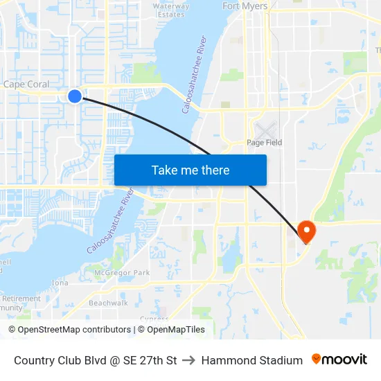 Country Club Blvd @ SE 27th St to Hammond Stadium map
