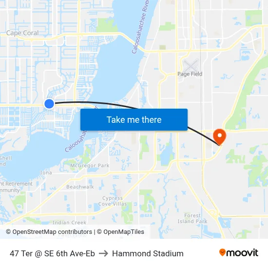 47 Ter @ SE 6th Ave-Eb to Hammond Stadium map