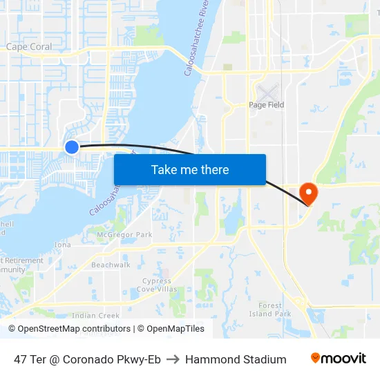 47 Ter @ Coronado Pkwy-Eb to Hammond Stadium map