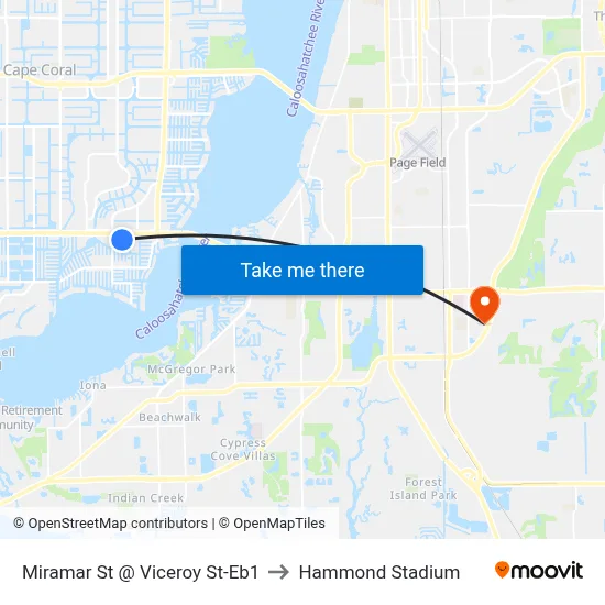 Miramar St @ Viceroy St-Eb1 to Hammond Stadium map