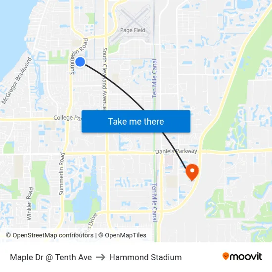 Maple Dr @ Tenth Ave to Hammond Stadium map