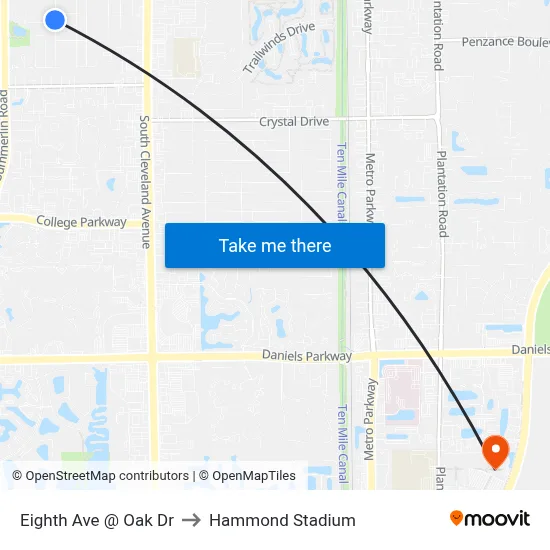Eighth Ave @ Oak Dr to Hammond Stadium map