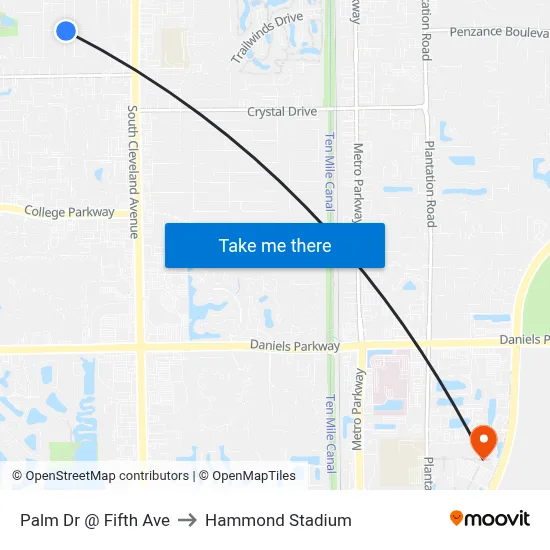 Palm Dr @ Fifth Ave to Hammond Stadium map