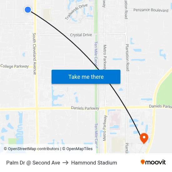 Palm Dr @ Second Ave to Hammond Stadium map