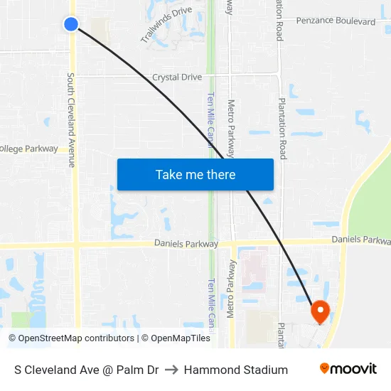 S Cleveland Ave @ Palm Dr to Hammond Stadium map