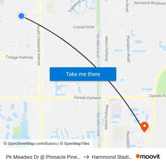 Pk Meadws Dr @ Pinnacle Pines Dr to Hammond Stadium map