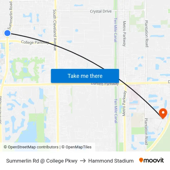 Summerlin Rd @ College Pkwy to Hammond Stadium map