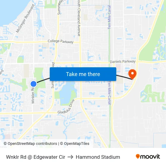 Wnklr Rd @ Edgewater Cir to Hammond Stadium map