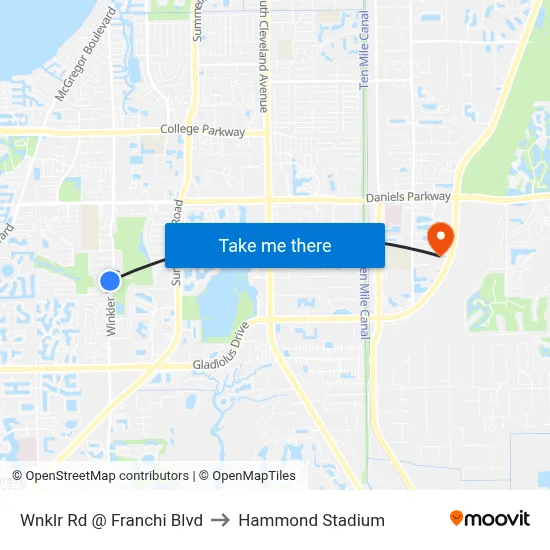 Wnklr Rd @ Franchi Blvd to Hammond Stadium map