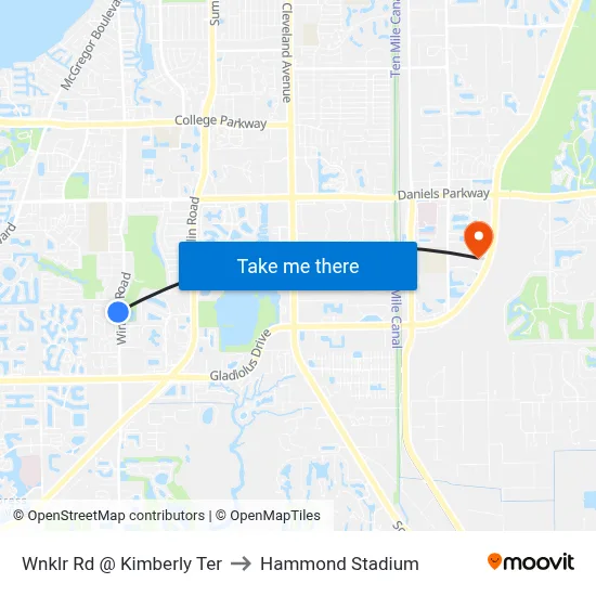 Wnklr Rd @ Kimberly Ter to Hammond Stadium map