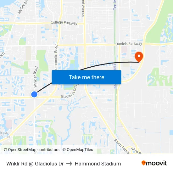 Wnklr Rd @ Gladiolus Dr to Hammond Stadium map