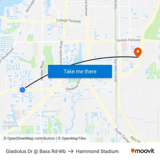 Gladiolus Dr @ Bass Rd-Wb to Hammond Stadium map