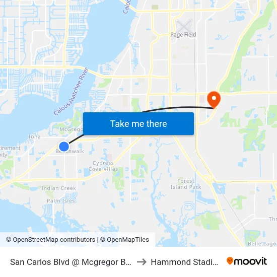 San Carlos Blvd @ Mcgregor Blvd to Hammond Stadium map
