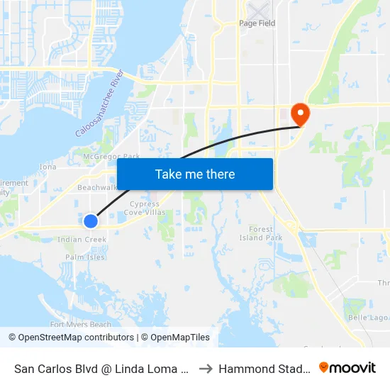 San Carlos Blvd @ Linda Loma Dr-Nb to Hammond Stadium map