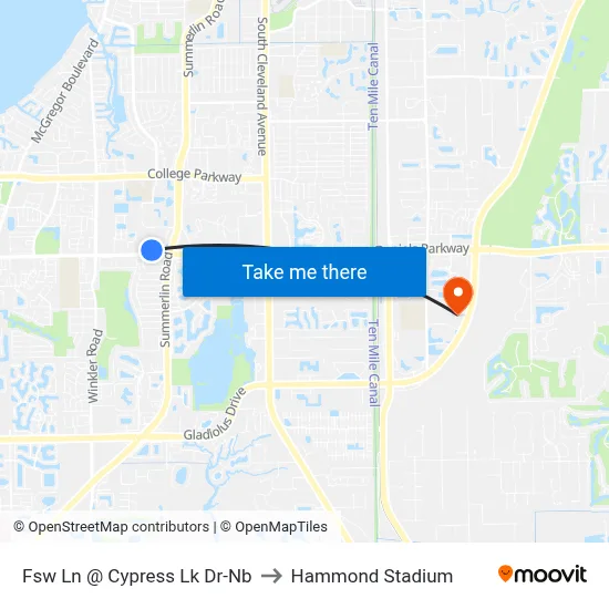 Fsw Ln @ Cypress Lk Dr-Nb to Hammond Stadium map