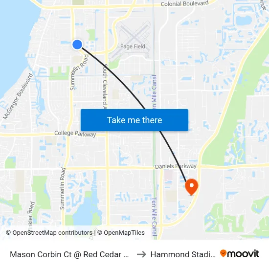Mason Corbin Ct @ Red Cedar Dr-Nb to Hammond Stadium map