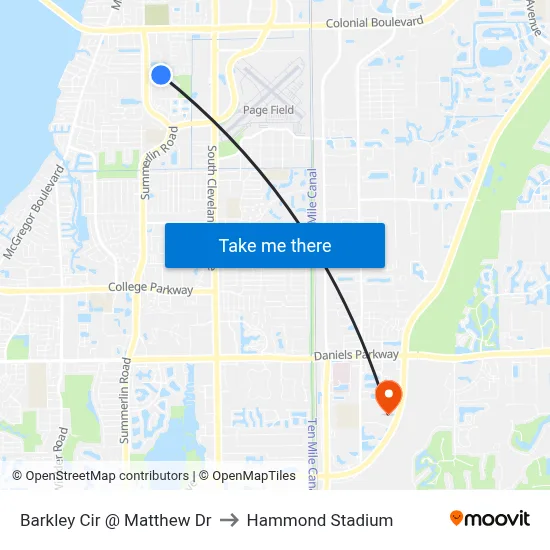 Barkley Cir @ Matthew Dr to Hammond Stadium map