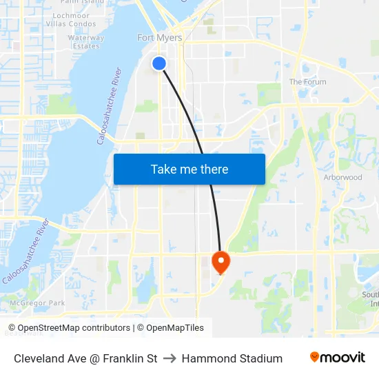 Cleveland Ave @ Franklin St to Hammond Stadium map