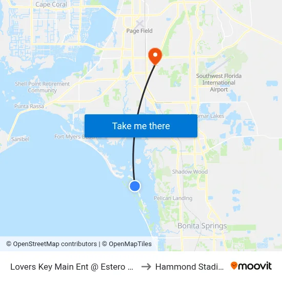 Lovers Key Main Ent @ Estero Blvd to Hammond Stadium map