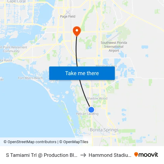 S Tamiami Trl @ Production Blvd to Hammond Stadium map