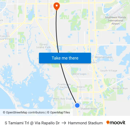 S Tamiami Trl @ Via Rapallo Dr to Hammond Stadium map